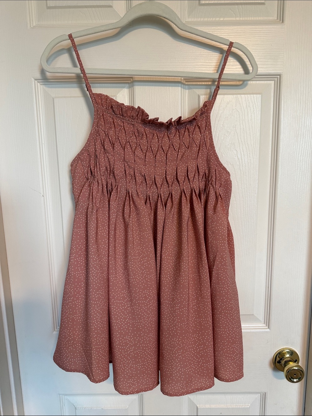 DAVI & DANI Dusty Rose Smocked Spaghetti-Strap Top